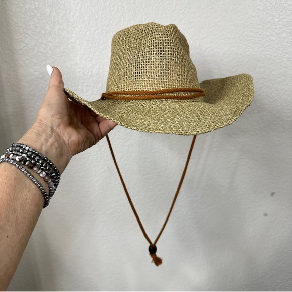 Western Cowboy Hat Casual Straw Hat with Chin Strap - One size - NEW - Picture 3 of 7